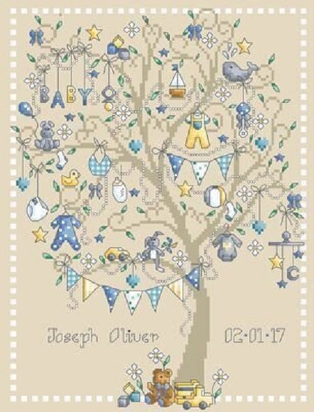 Baby Boy Tree - Birth Record Cross Stitch Pattern