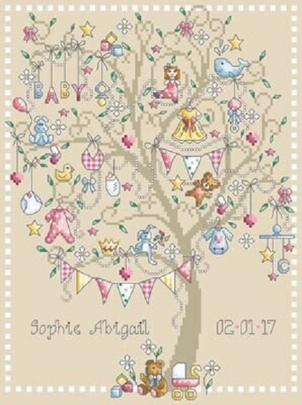 Baby Girl Tree - Birth Record Cross Stitch Pattern