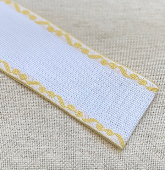 6.5cm wide - Aida Bookmark Band - White with Yellow