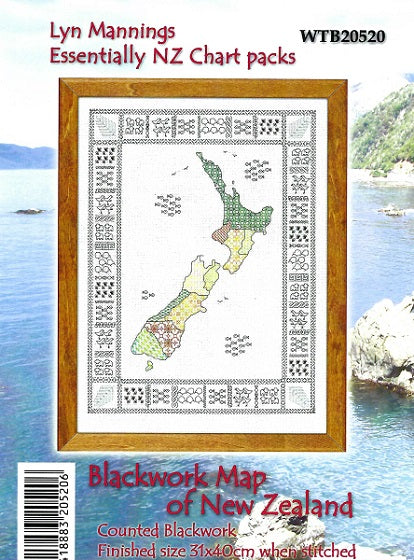Map of New Zealand - In Blackwork